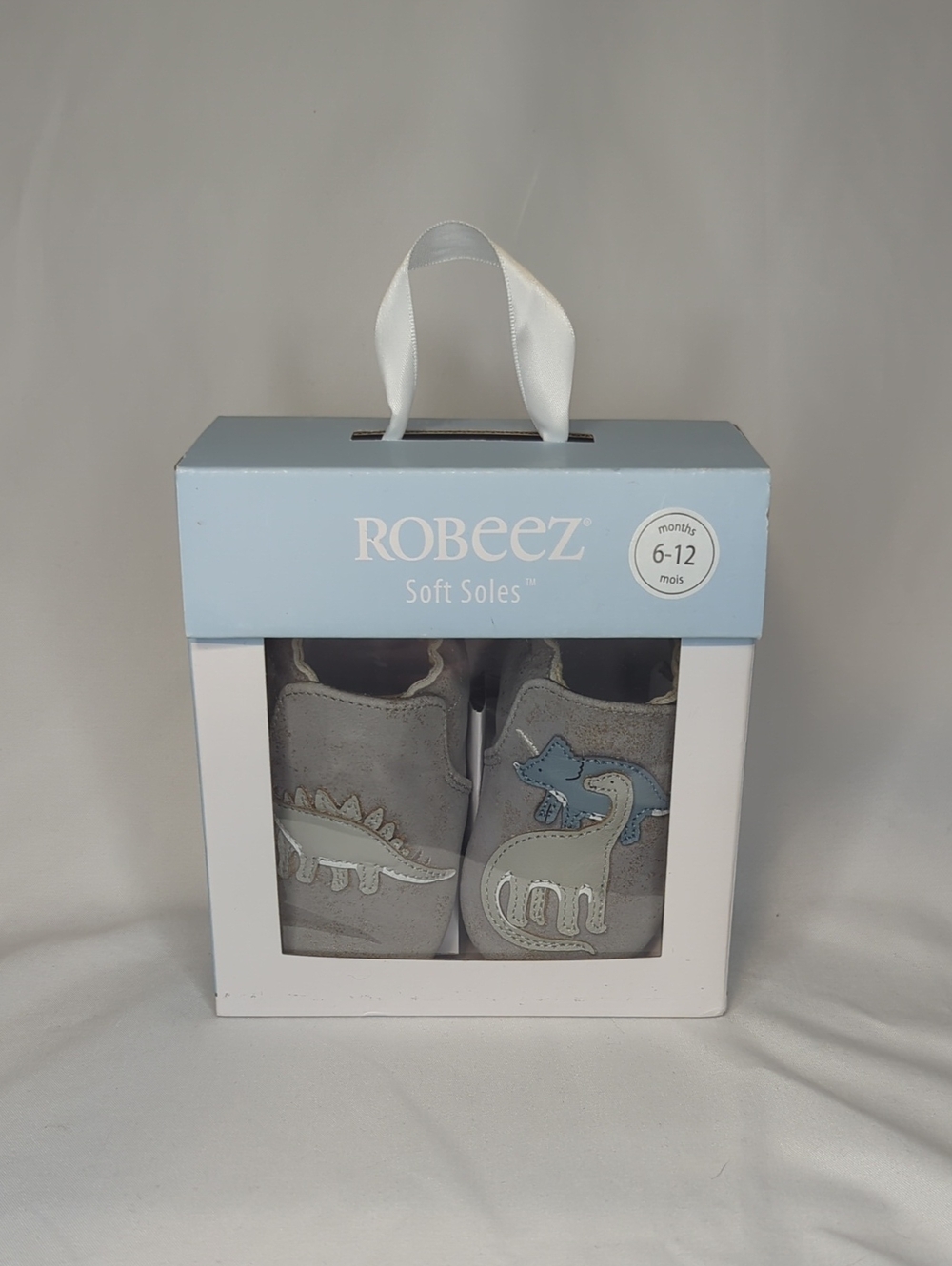Robeez Light Gray Soft Soles Baby Shoes with Dinosaurs